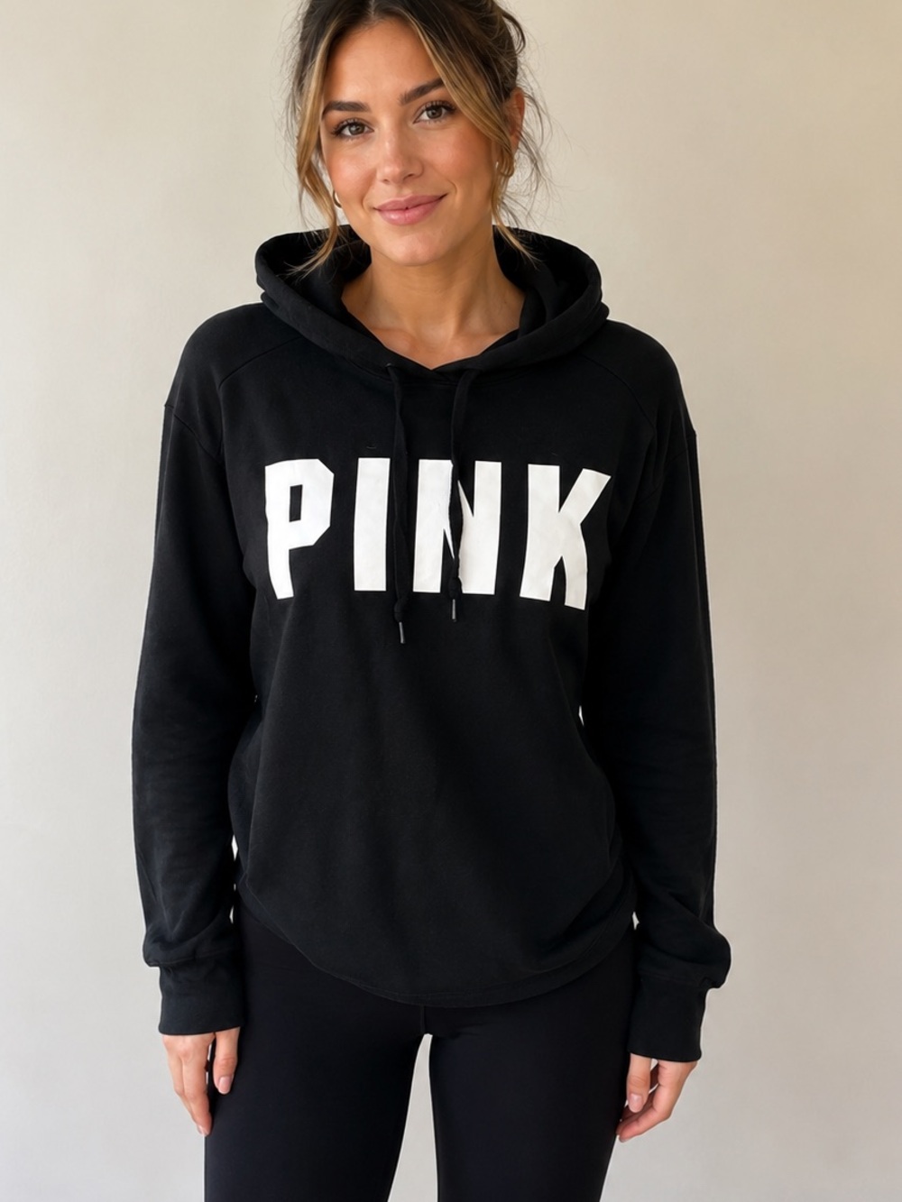 PINK Victoria's Secret Oversized Black Hoodie with White Logo
